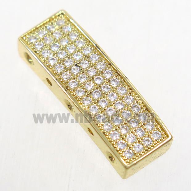 copper rectangle beads paved zircon, gold plated