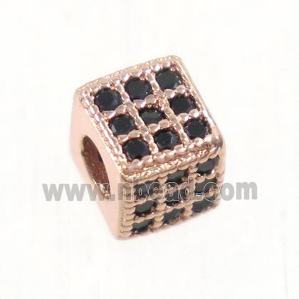 European style copper cube beads paved zircon, rose gold