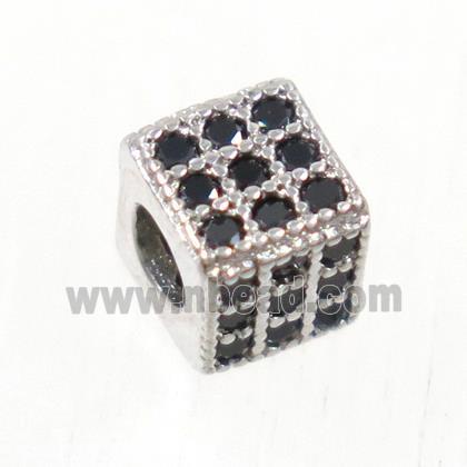 European style copper cube beads paved zircon, platinum plated