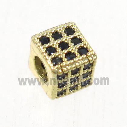 European style copper cube beads paved zircon, gold plated