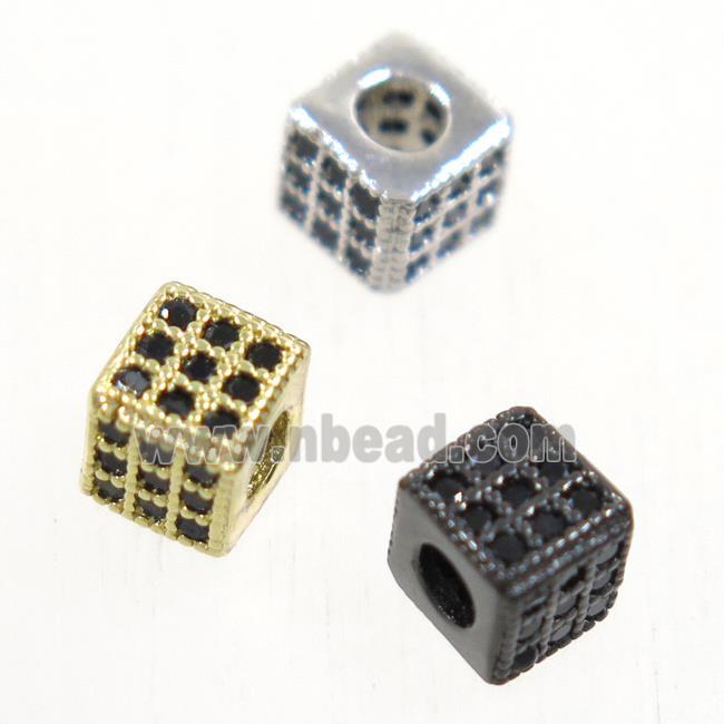 European style copper cube beads paved zircon, mix color