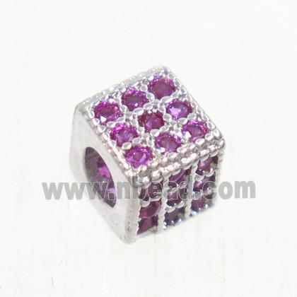 copper cube beads paved zircon, platinum plated