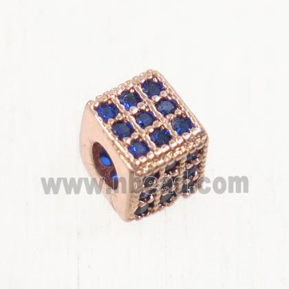 copper cube beads paved zircon, rose gold