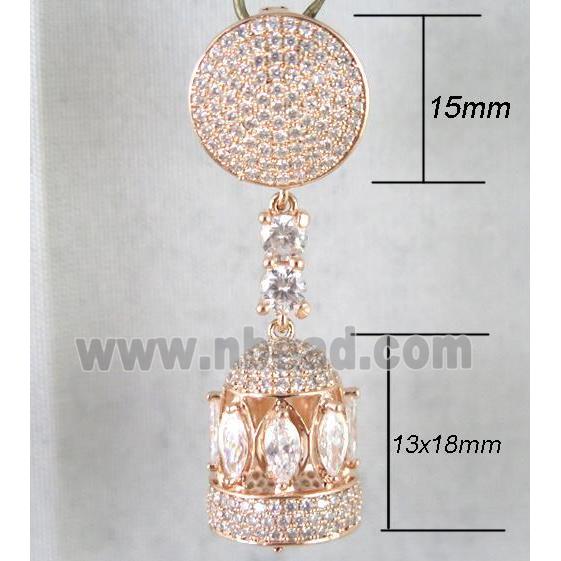 copper pendant paved zircon, rose golden plated