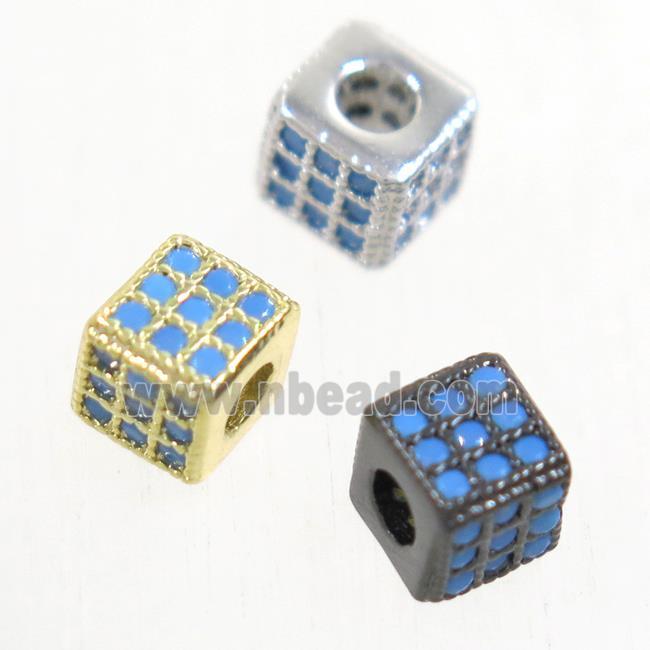 copper cube beads paved zircon, mix color, turq