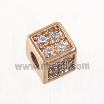 copper cube beads paved zircon, rose gold