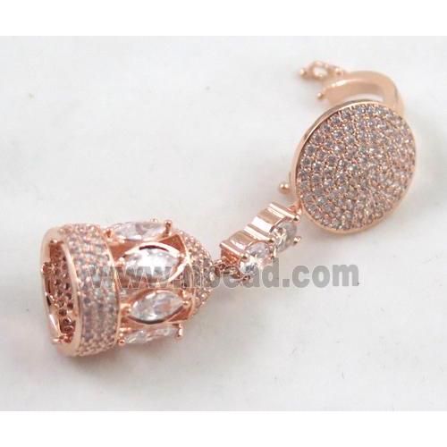 copper pendant paved zircon, rose golden plated
