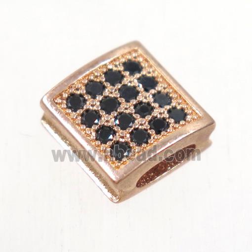 copper square bead paved zircon, rose gold