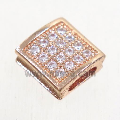 copper square bead paved zircon, rose gold