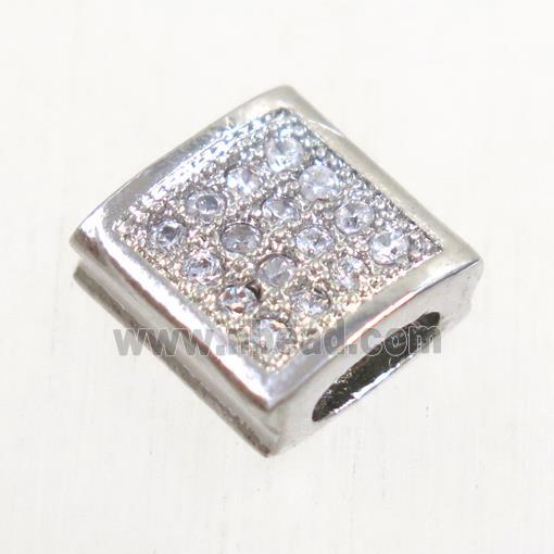 copper square bead paved zircon, platinum plated