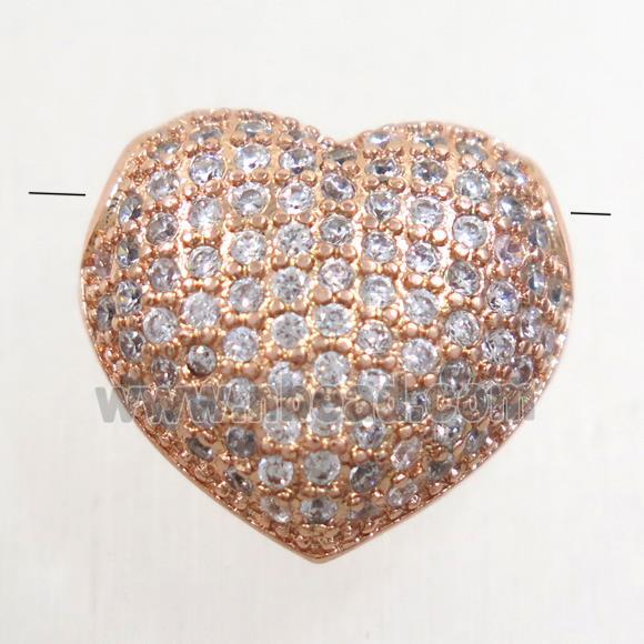 copper heart beads paved zircon, rose gold