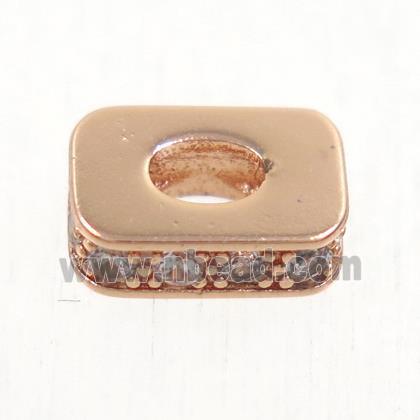 copper rectangle bead paved zircon, rose gold