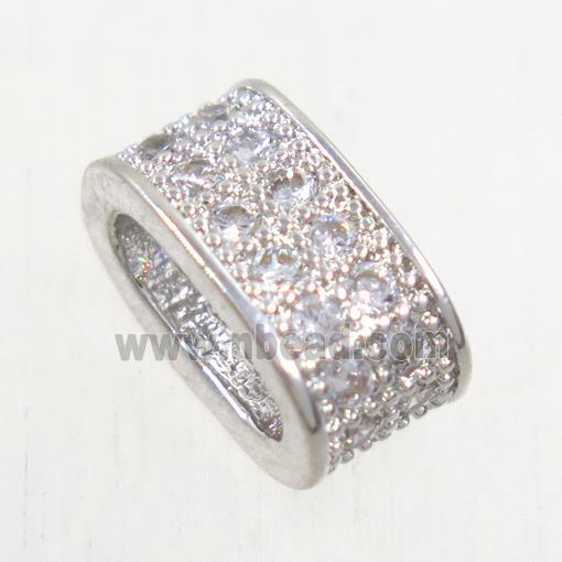 European style copper oval bead paved zircon, platinum plated
