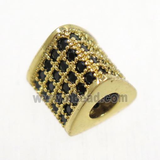 European style copper triangle beads paved zircon, gold plated