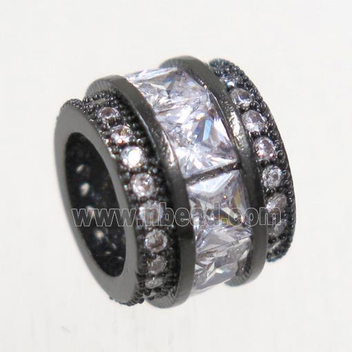 European style copper beads paved zircon, tube, black plated