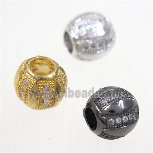European style copper barrel beads paved zircon, mix color