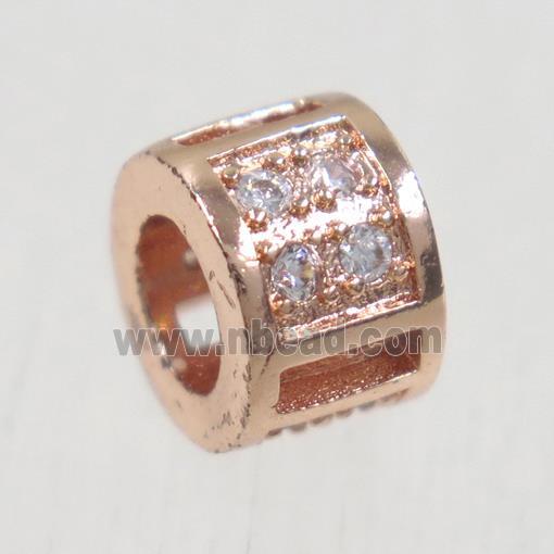 European style copper tube beads paved zircon, rose gold