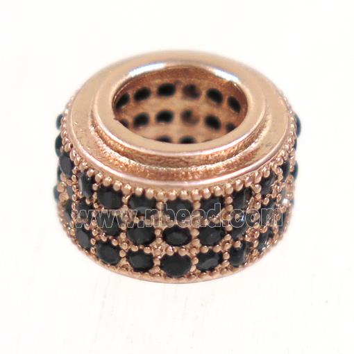 European style copper beads paved zircon, rondelle, rose gold