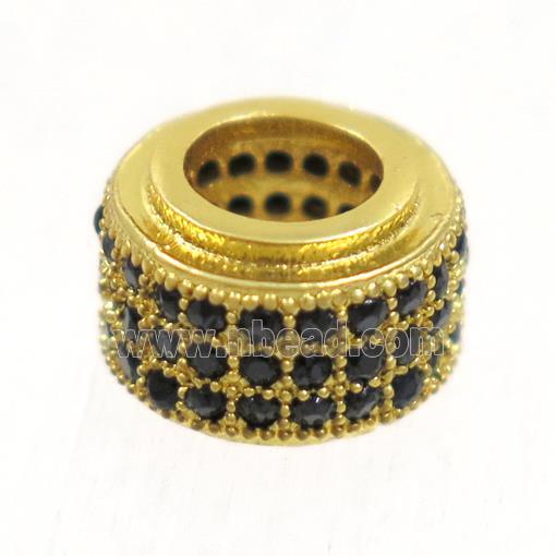 European style copper beads paved zircon, rondelle, gold plated