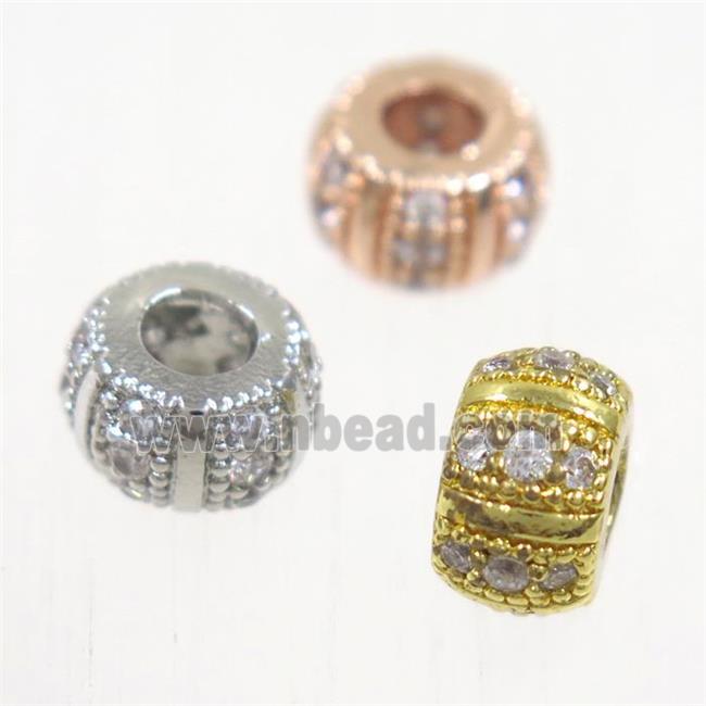European style copper beads paved zircon, rondelle, mix color