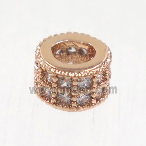 European style copper beads paved zircon, rondelle, rose gold