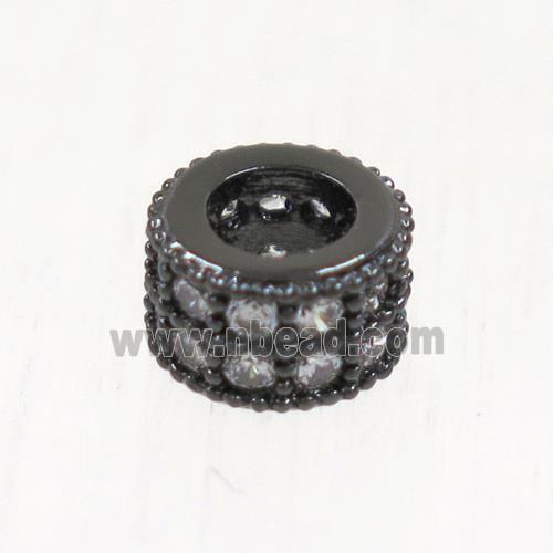 European style copper bead paved zircon, rondelle, black plated
