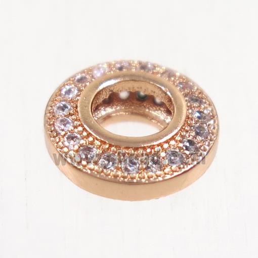 European style copper rondelle beads paved zircon, rose gold