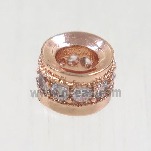 European style copper bead paved zircon, rondelle, rose gold