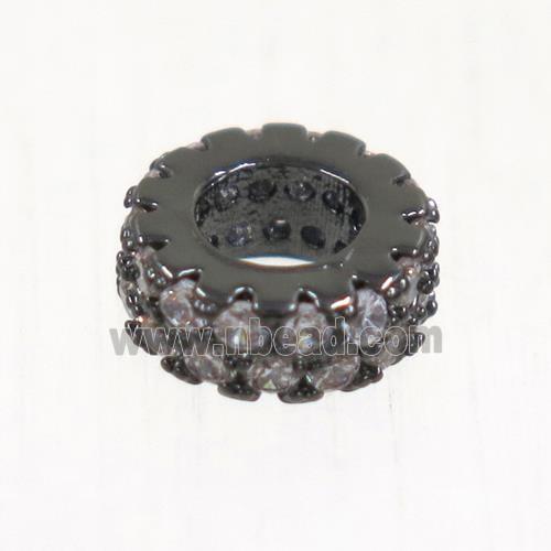 European style copper bead paved zircon, rondelle, black plated