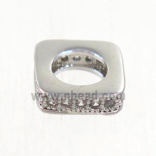 European style copper square beads paved zircon, platinum plated