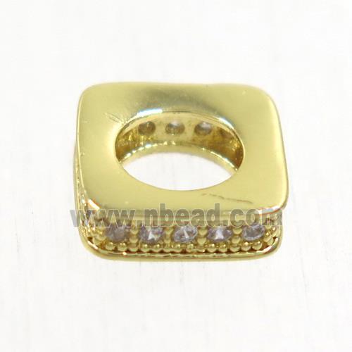 European style copper square beads paved zircon, gold plated