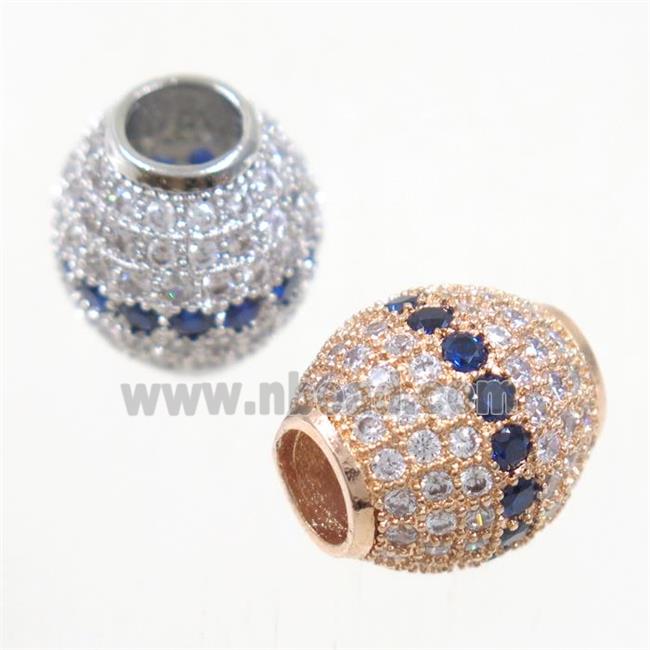 European style copper beads paved zircon, barrel, mix color