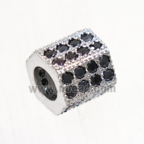 European style copper tube beads paved zircon, platinum plated