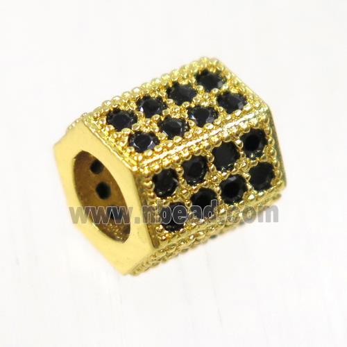 European style copper tube beads paved zircon, gold plated