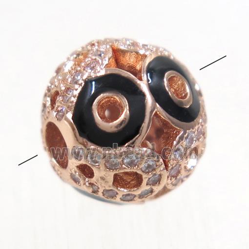 round copper beads paved zircon, rose gold