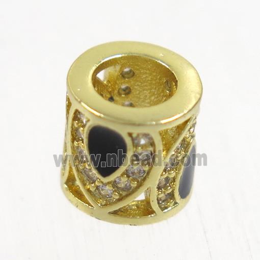 European style copper tube beads paved zircon, gold plated