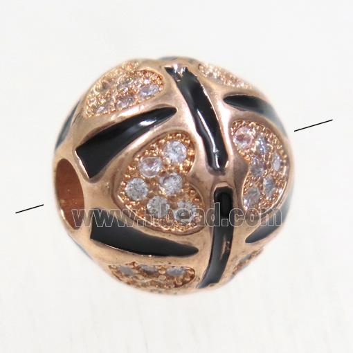 copper beads paved zircon, round, rose gold