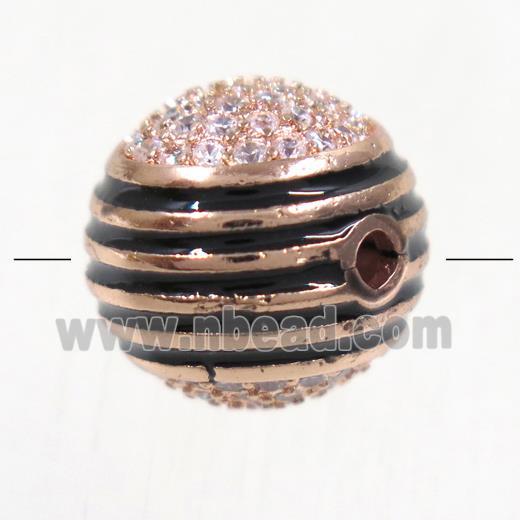 copper beads paved zircon, round, rose gold