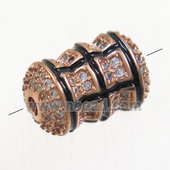 copper beads paved zircon, tube, rose gold