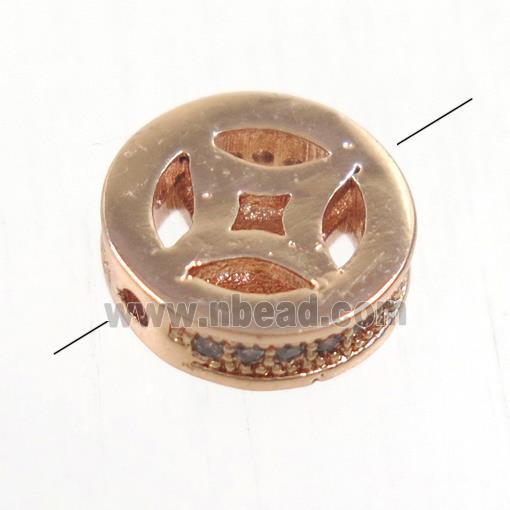 copper bead paved zircon, rondelle, rose gold