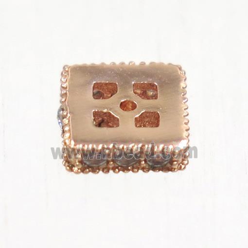copper square beads paved zircon, rose gold