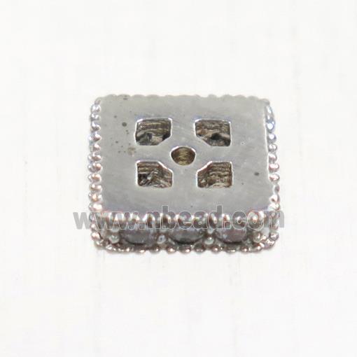 copper square beads paved zircon, platinum plated
