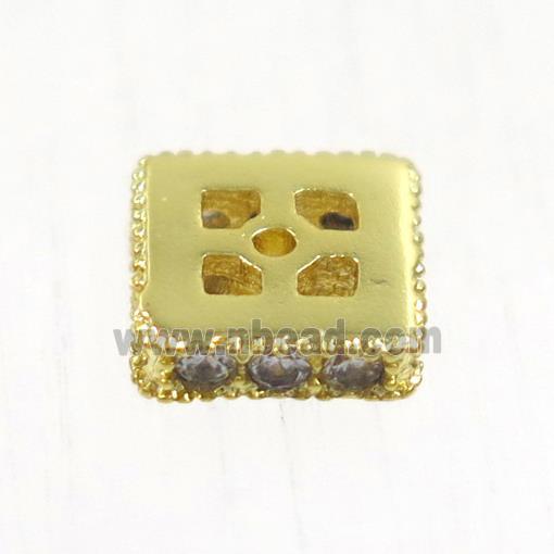 copper square beads paved zircon, gold plated