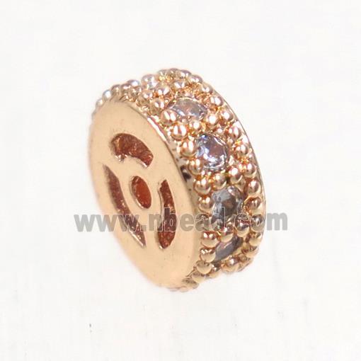 copper wheel beads paved zircon, rondelle, rose gold
