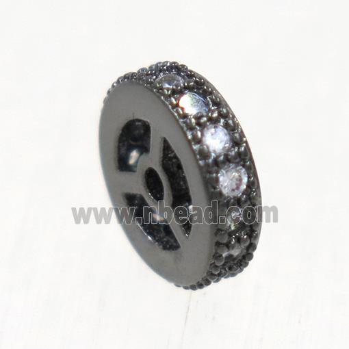 copper beads paved zircon, rondelle, black plated