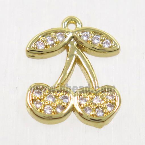 copper cherry pendants paved zircon, gold plated