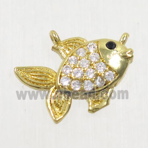 copper fish pendant paved zircon, gold plated