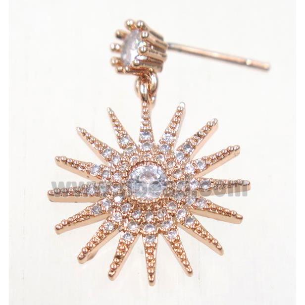 copper starburst earring studs paved zircon, rose gold
