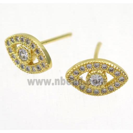 copper evil eye earring studs paved zircon, gold plated