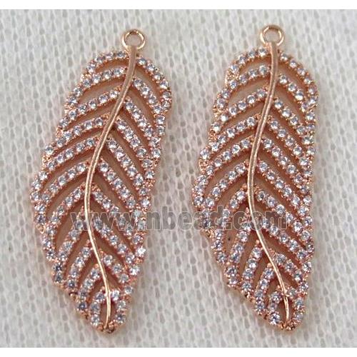 copper pendant paved zircon, leaf